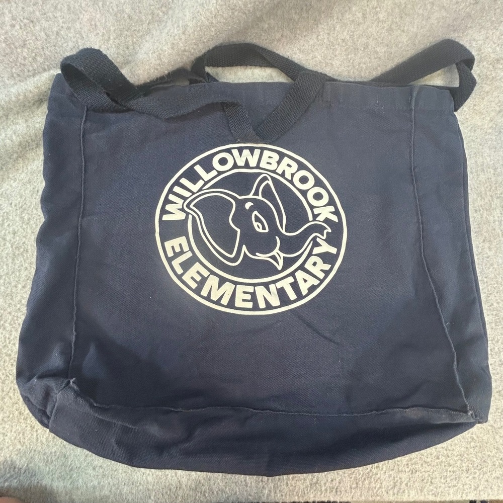 Willowbrook Elementary Elephant Kids Navy Blue Canvas Tote Bag School Graphic OS